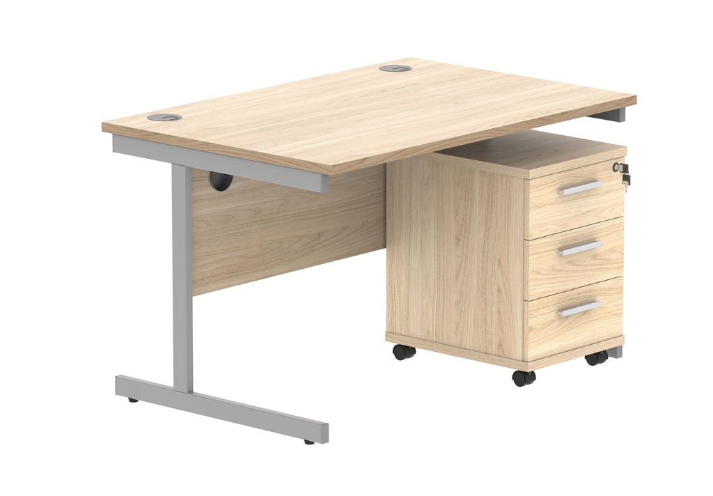 Su Rect Desk +3 Drawer Mobile Under Desk Ped-1280-Canadian Oak/Silver