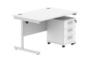 Su Rect Desk +3 Drawer Mobile Under Desk Ped-1280-Arctic White/Silver
