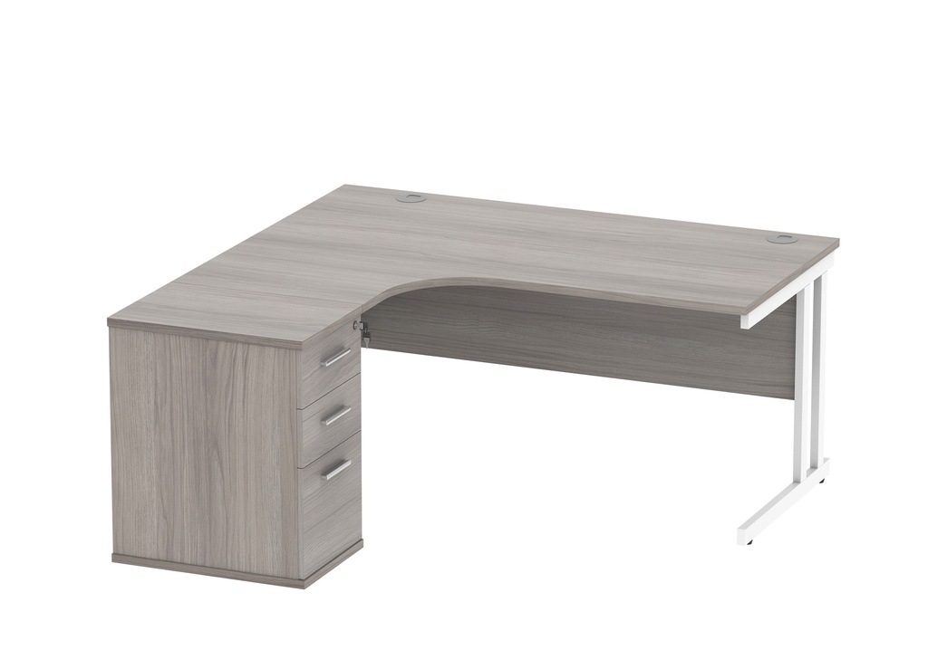 Du Lh Rad Desk+Desk High Ped-1612-Alaskan Grey Oak/White