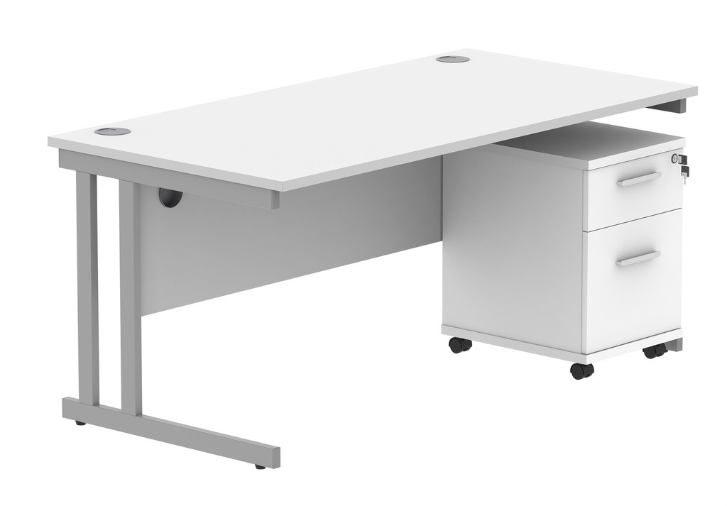 Du Rect Desk +2 Drawer Mobile Under Desk Ped-1680-Arctic White/Silver
