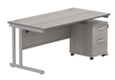 Du Rect Desk +2 Drawer Mobile Under Desk Ped-1680-Alaskan Grey Oak/Silver