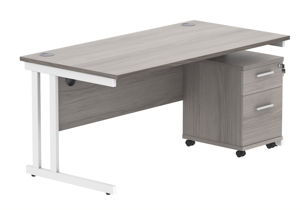 Du Rect Desk+2 Drawer Mobile Under Desk Ped-1680-Alaskan Grey Oak/White