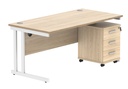 Du Rect Desk+3 Drawer Mobile Under Desk Ped-1680-Canadian Oak/White