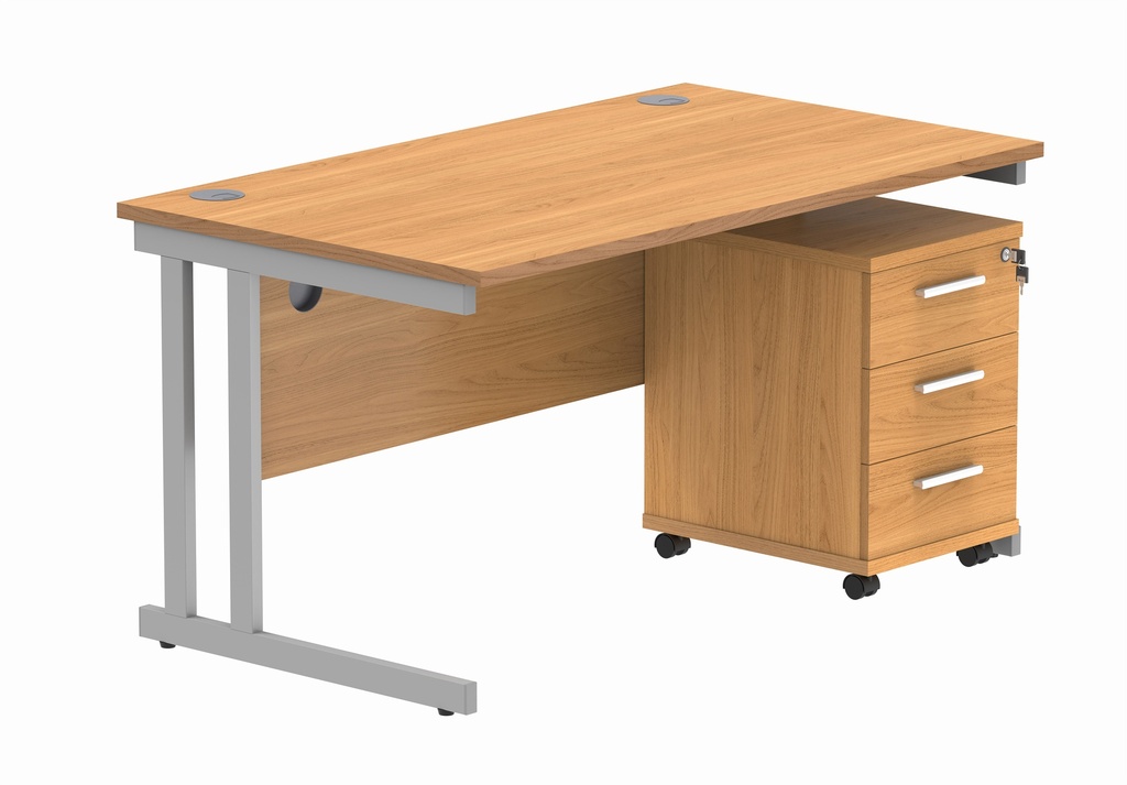 Du Rect Desk+3 Drawer Mobile Under Desk Ped-1480-Norwegian Beech/Silver