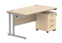 Du Rect Desk +3 Drawer Mobile Under Desk Ped-1480-Canadian Oak/Silver