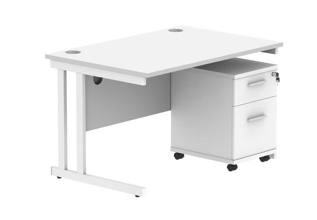 Du Rect Desk+2 Drawer Mobile Under Desk Ped-1280-Arctic White/White